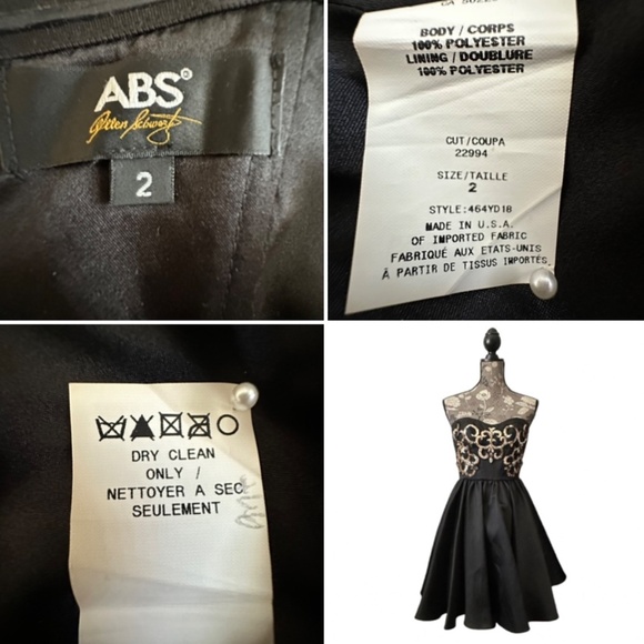 ABS Allen Schwartz Women's Sz. 2 Black & Gold Strapless Mini Prom/Cocktail Dress - Picture 16 of 16